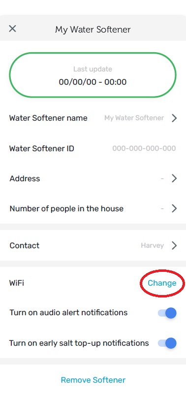 settings screen for the myHarvey app
