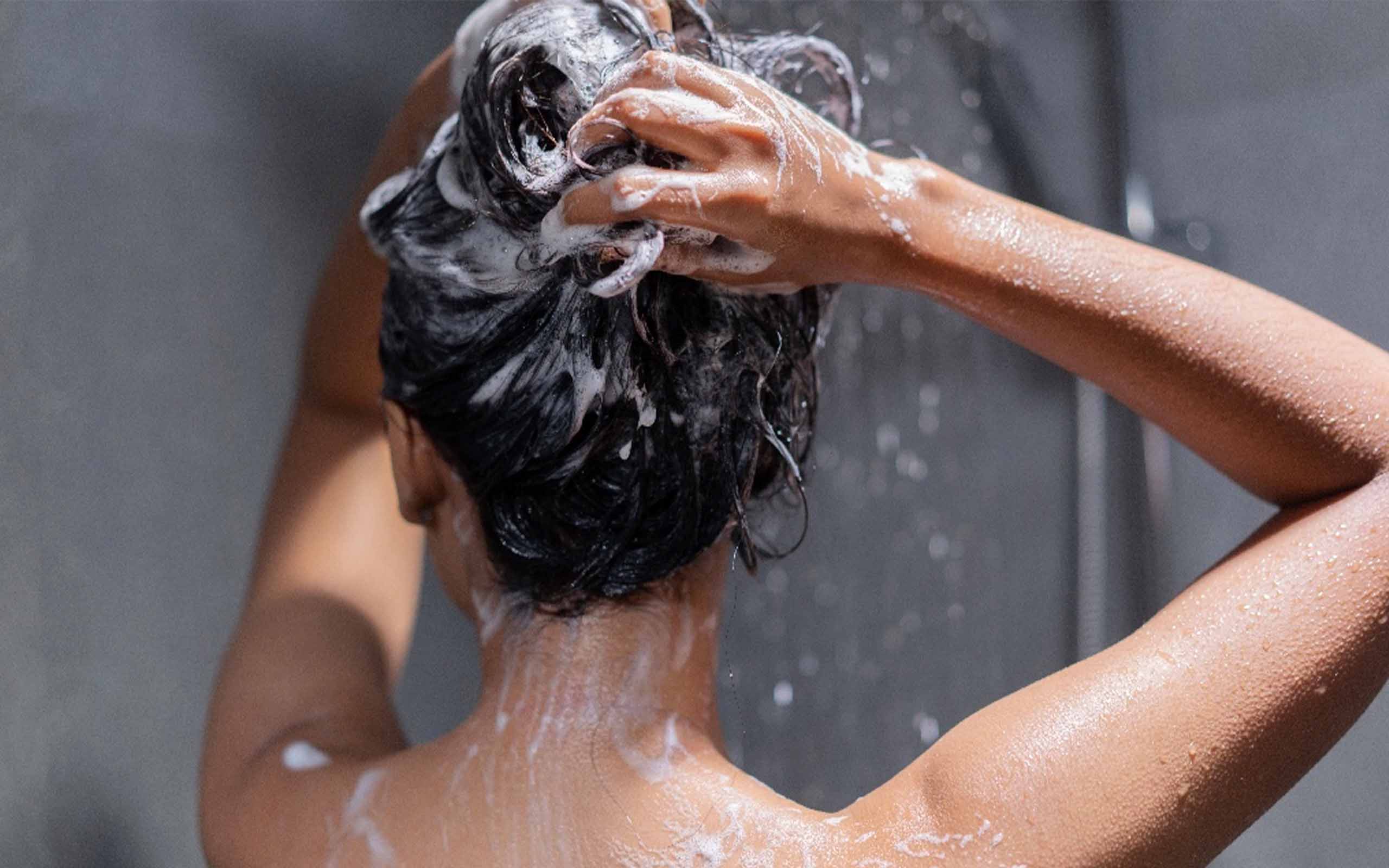 Lathering up hair in the shower