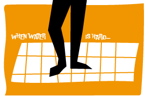 Horrors of Hard Water; Art Style visual of footsteps on tiles. It reads 